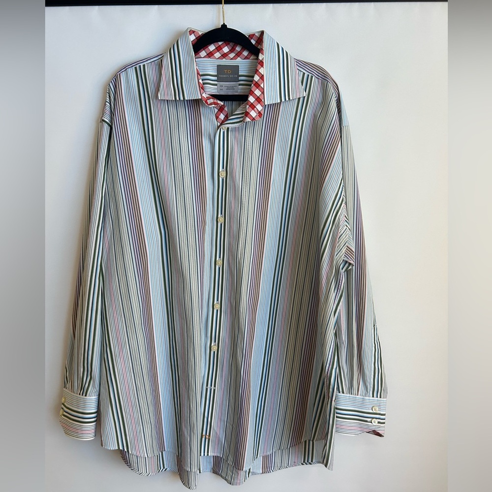TD THOMAS DEAN 100% PIMA COTTON MULTI COLORED STRIPED MENS DRESS SHIRT SIZE 2XB